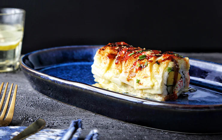Blue ceramic sushi sashimi plate