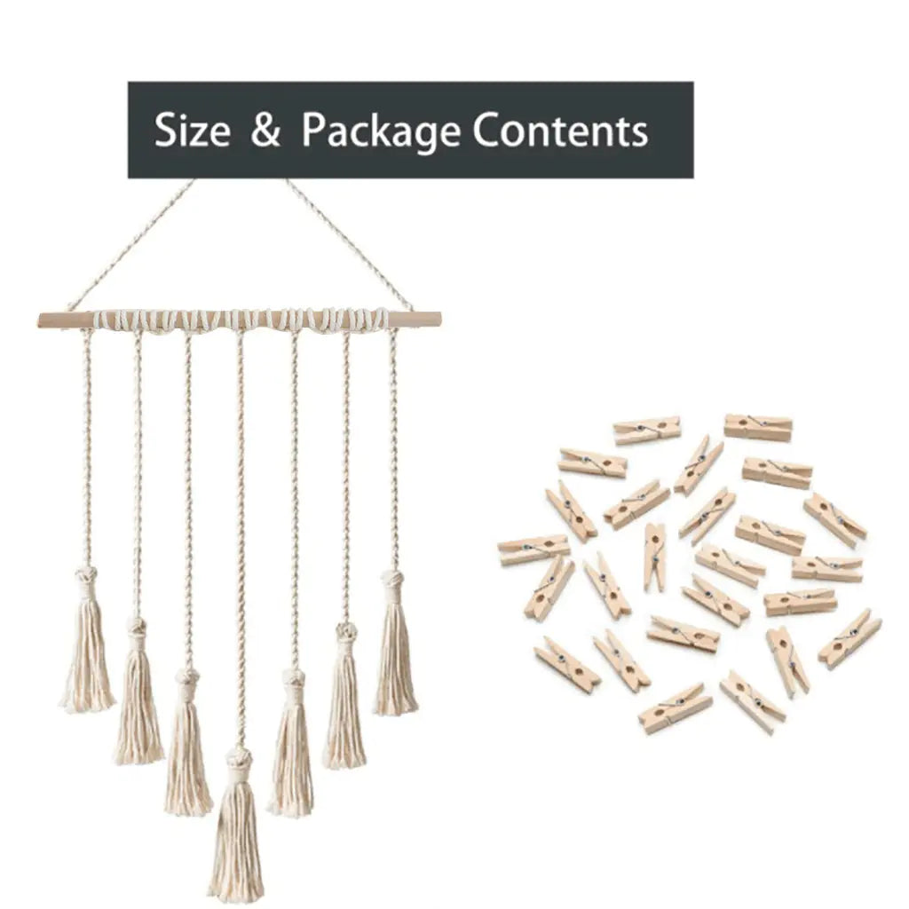 Tapiz Tejido con Borlas y Clips para Fotos