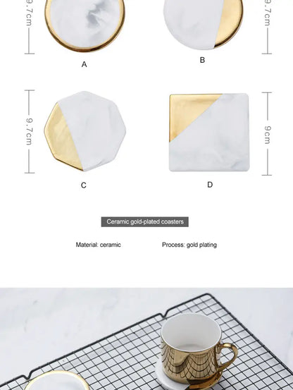 Marble Coaster Set with Geometric Gold Design