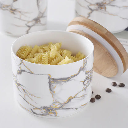 Ceramic Storage Jar with Nordic Marble Pattern
