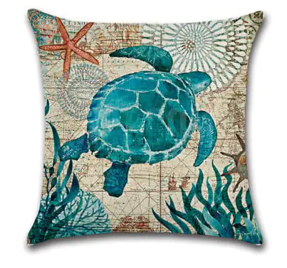 Blue Linen Pillowcase Sea Life Wind