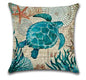 Blue Linen Pillowcase Sea Life Wind