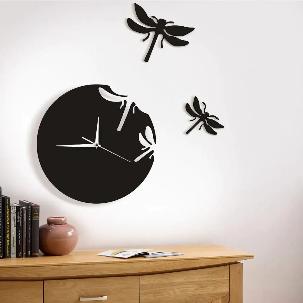 Acrylic Wall Clock with Dragonfly Design