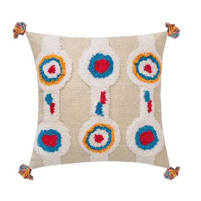 Geometric Cushion Cover with Tassels and Handmade from India
