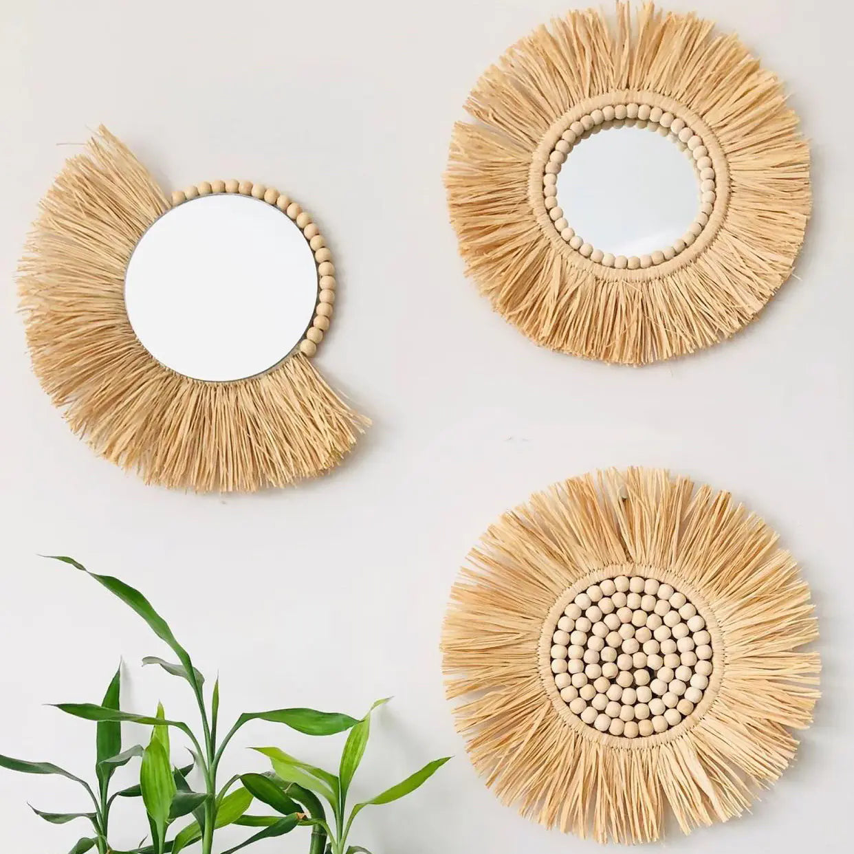 Moroccan Wooden Beaded Woven Mirror