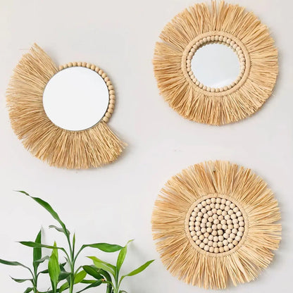 Moroccan Wooden Beaded Woven Mirror