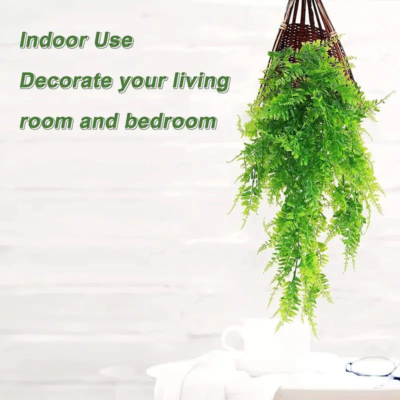 Artificial hanging Boston Fern plants