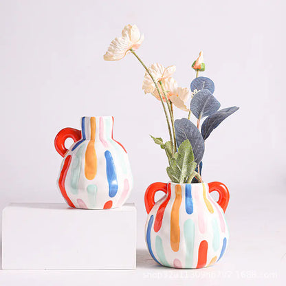 Ceramic Vase with Vertical Stripe Design