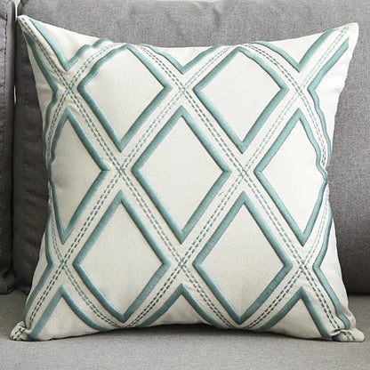Embroidered Linen Cushion Cover with Geometric Design