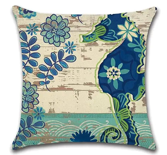 Blue Linen Pillowcase Sea Life Wind