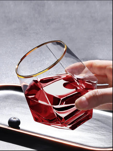 Copa de Whisky de Cristal Hexagonal y Diamante