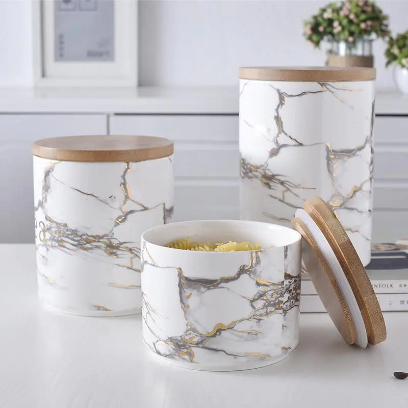Ceramic Storage Jar with Nordic Marble Pattern
