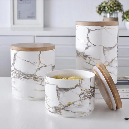 Ceramic Storage Jar with Nordic Marble Pattern