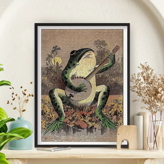6 Pieces of Canvas Art of a Frog with a Guitar