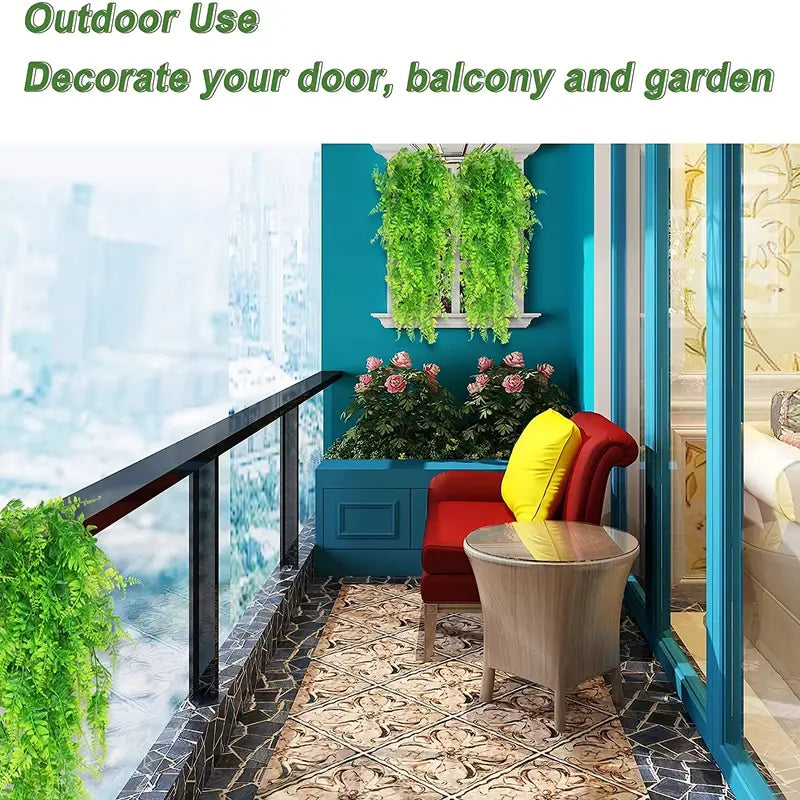 Artificial hanging Boston Fern plants