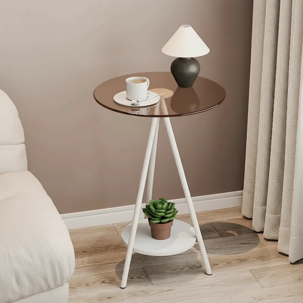 Iron Side Table with Double Layer of Glass