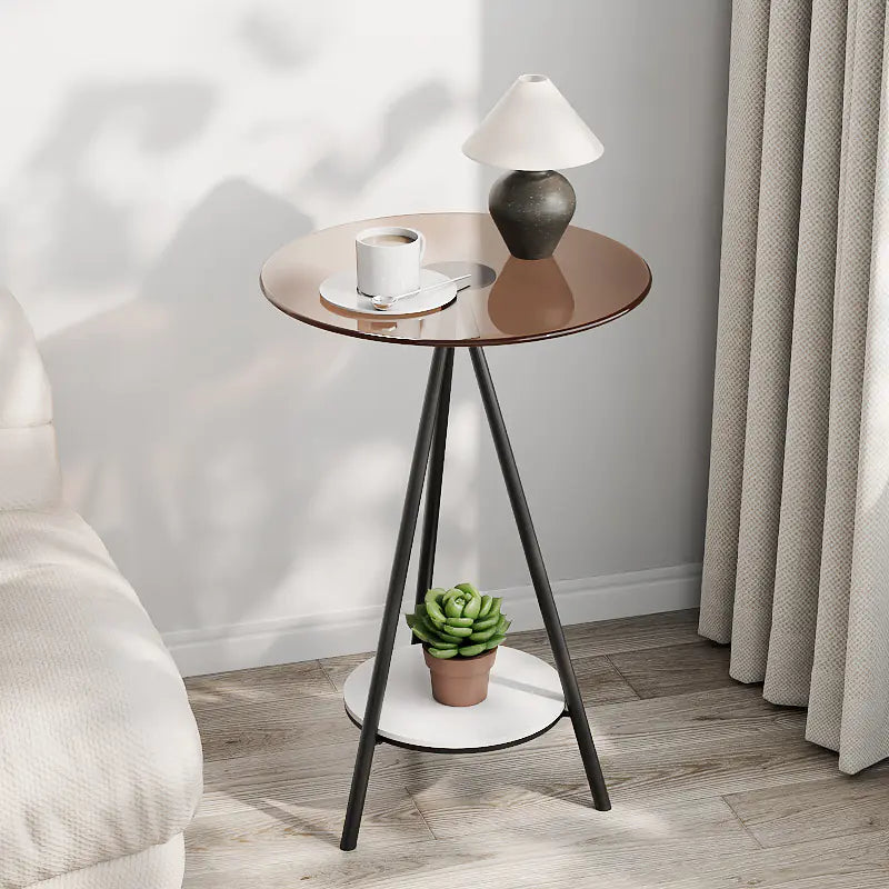 Iron Side Table with Double Layer of Glass
