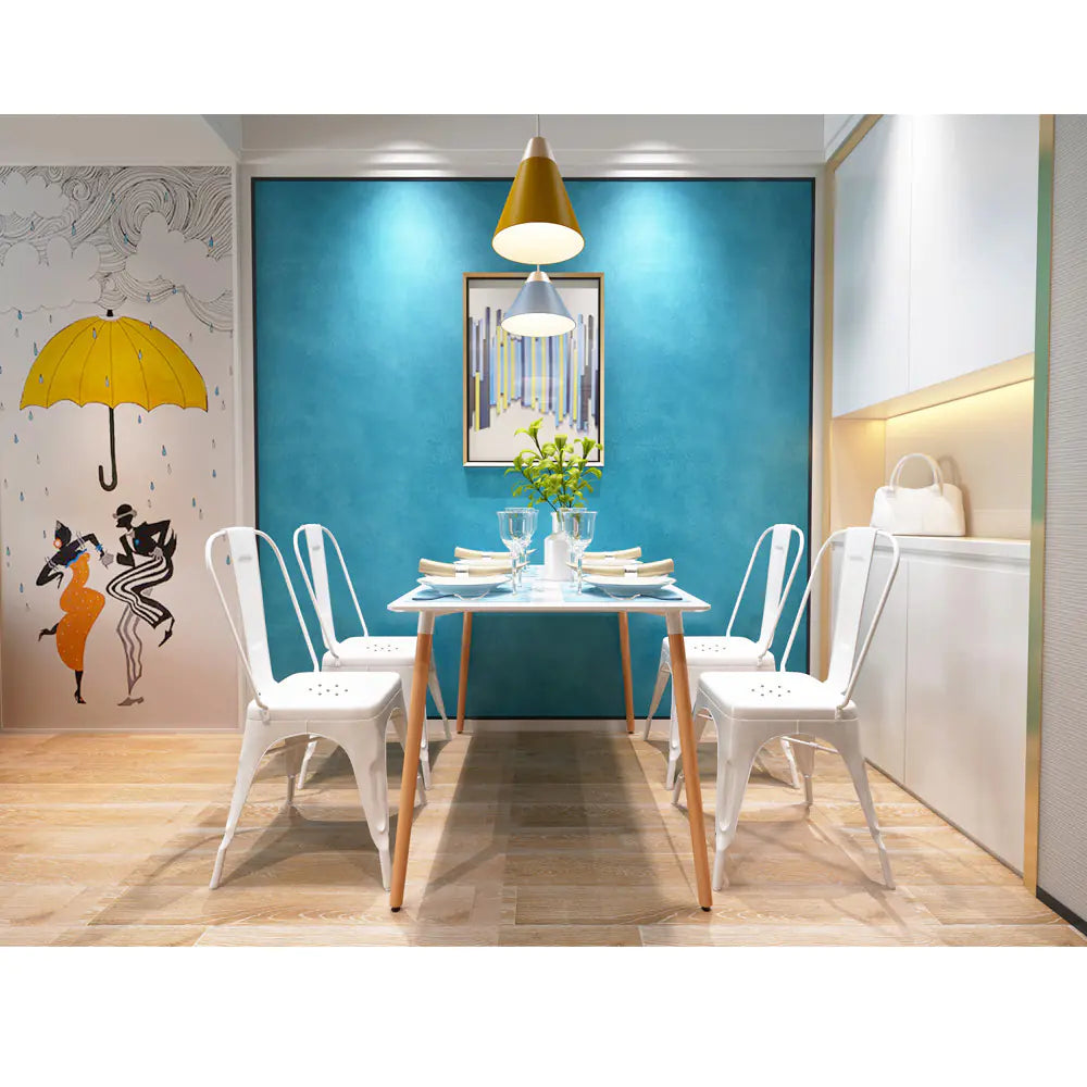 Iron Dining Chair Set in White, Black and Red (4 Pieces)