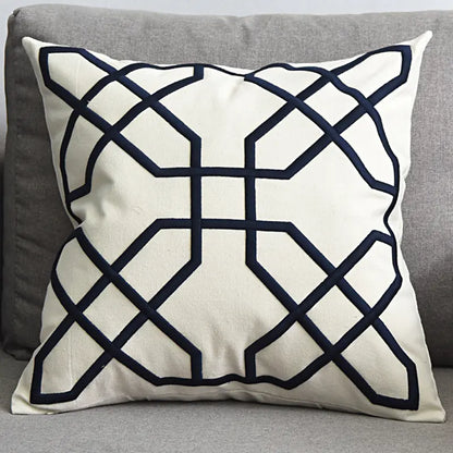 Embroidered Linen Cushion Cover with Geometric Design