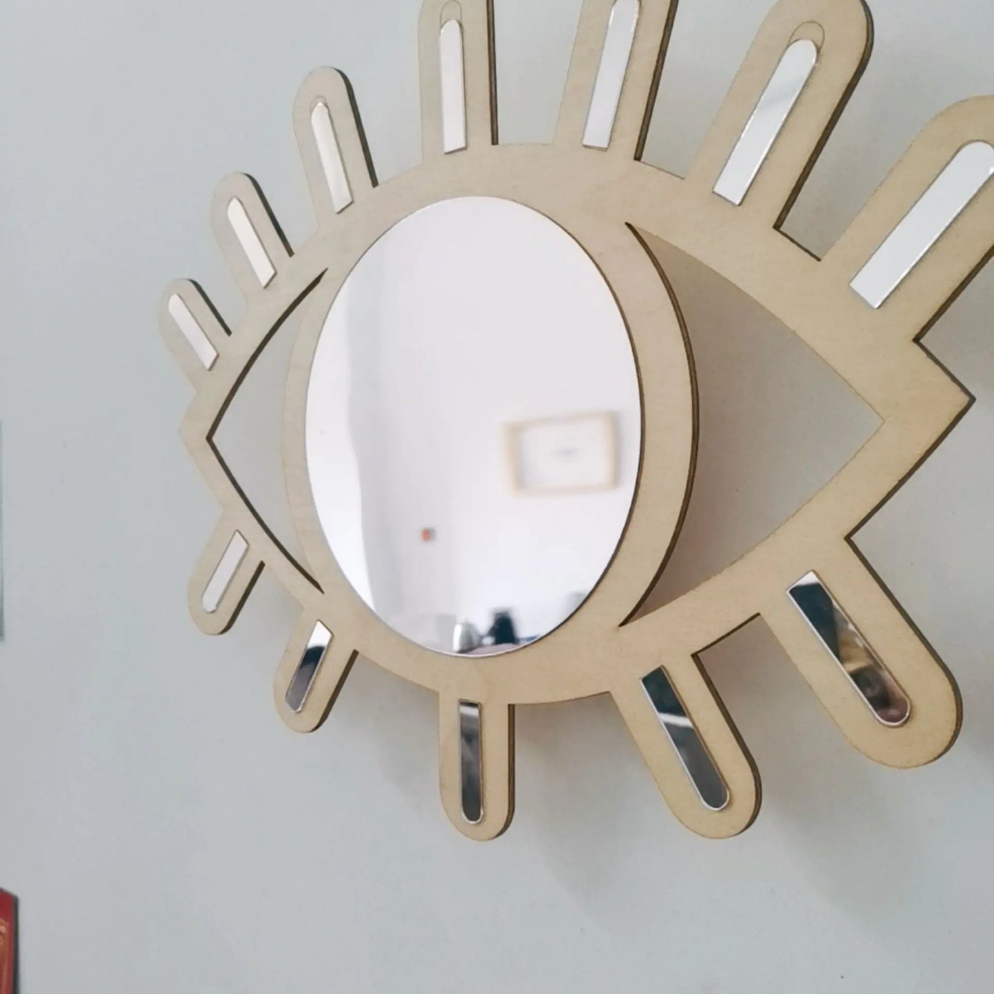 Nordic Wooden Eye-Shaped Wall Mirror for Room Decoration