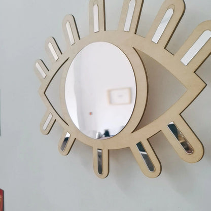Nordic Wooden Eye-Shaped Wall Mirror for Room Decoration