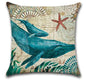 Blue Linen Pillowcase Sea Life Wind