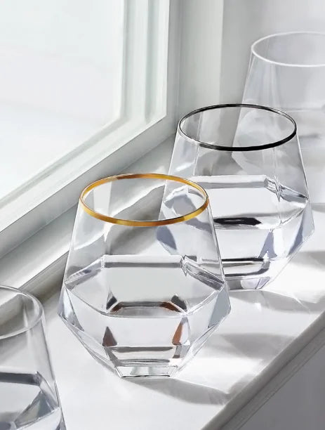 Copa de Whisky de Cristal Hexagonal y Diamante