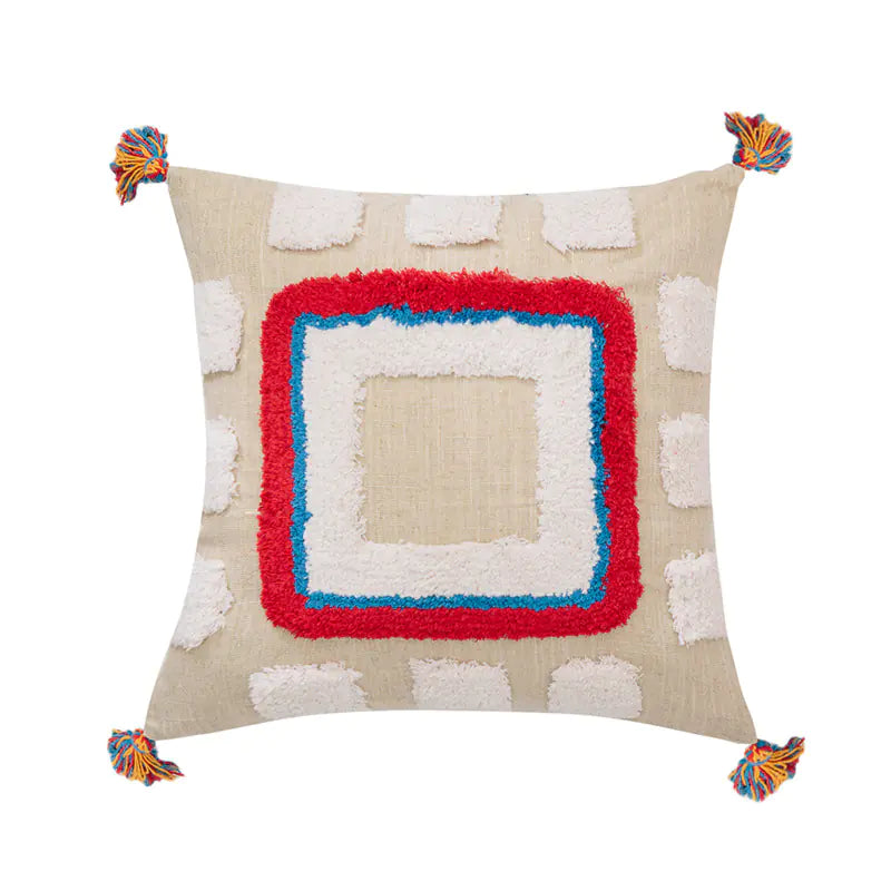 Geometric Cushion Cover with Tassels and Handmade from India