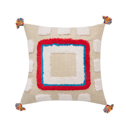 Geometric Cushion Cover with Tassels and Handmade from India
