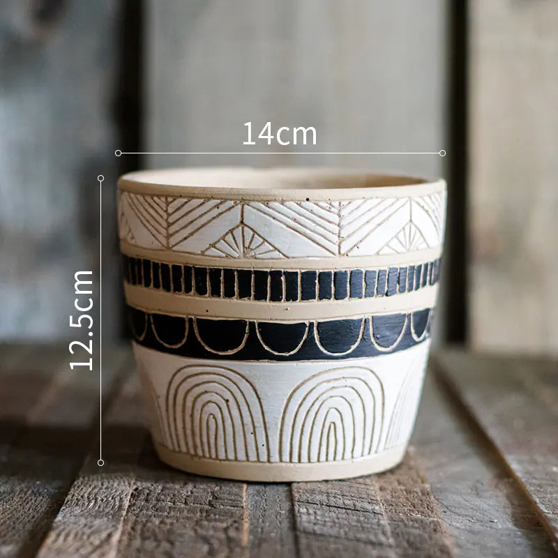 Macetero Alto con Patrón Egipcio