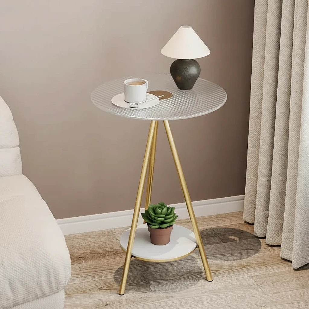 Iron Side Table with Double Layer of Glass