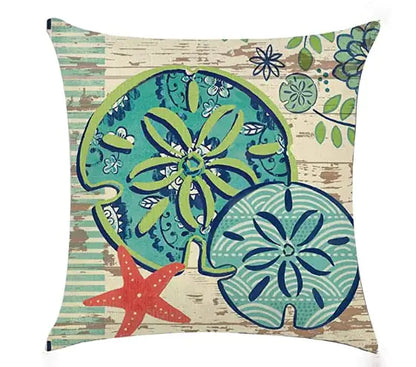 Blue Linen Pillowcase Sea Life Wind