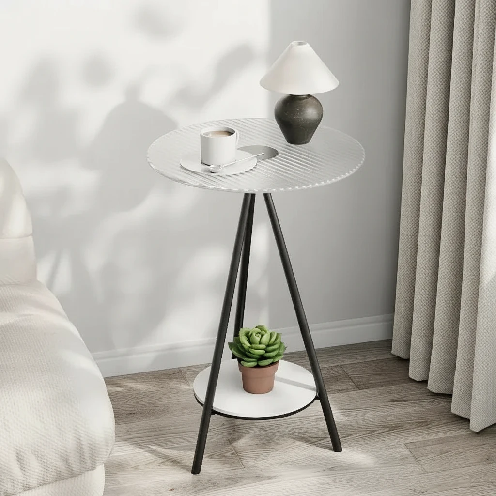 Iron Side Table with Double Layer of Glass