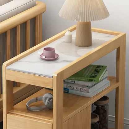 Solid Wood Sofa Side Table with Wheels