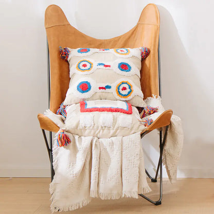 Geometric Cushion Cover with Tassels and Handmade from India