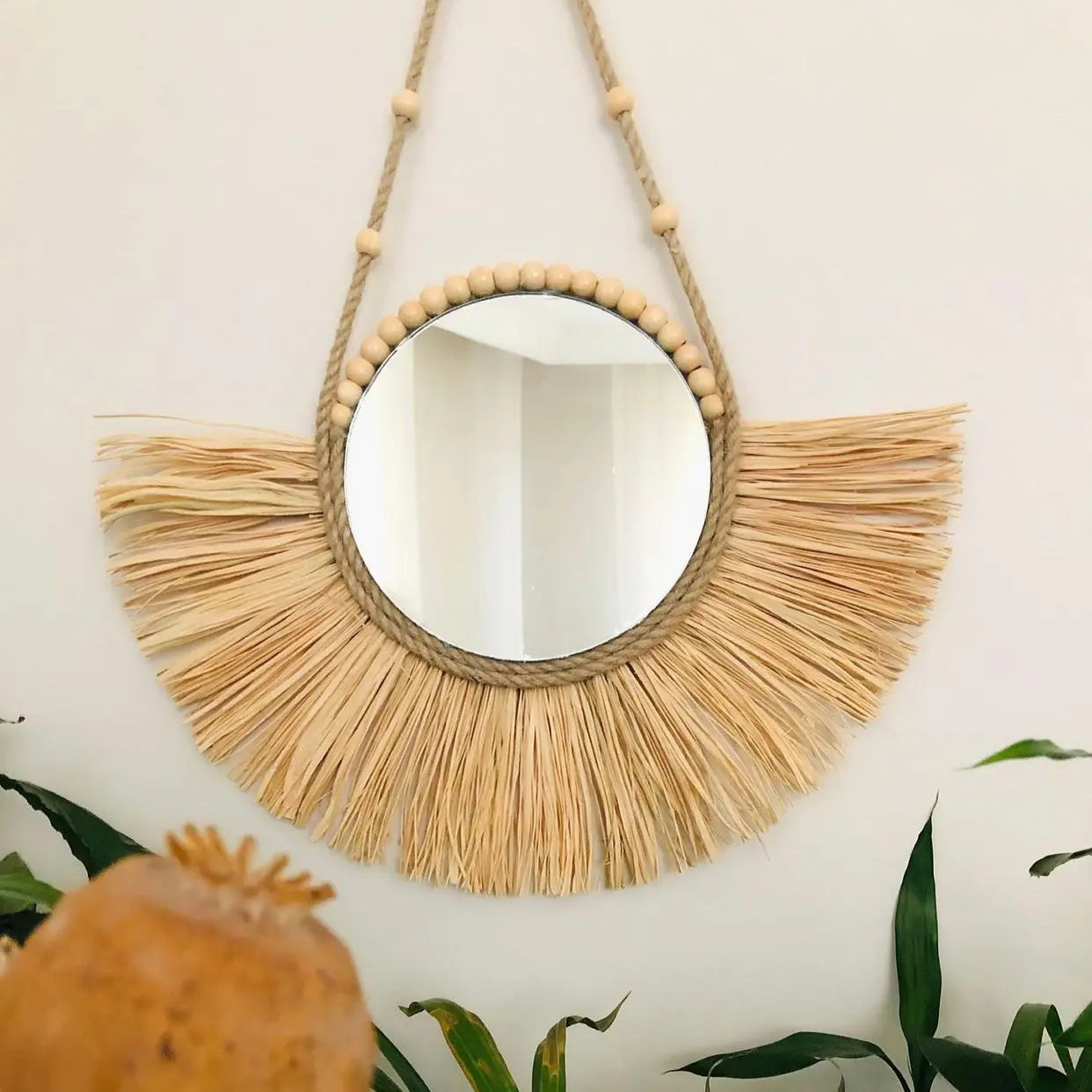 Moroccan Wooden Beaded Woven Mirror