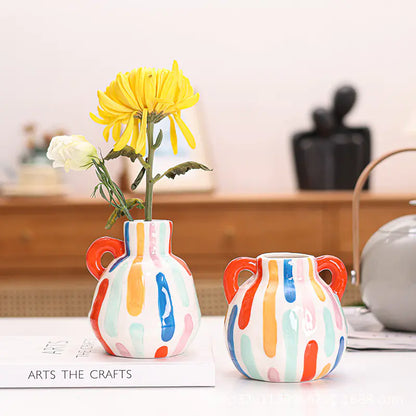 Ceramic Vase with Vertical Stripe Design