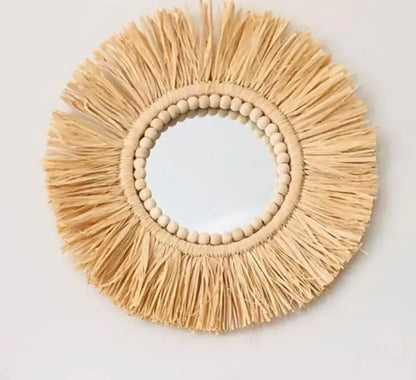 Moroccan Wooden Beaded Woven Mirror