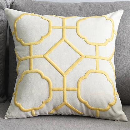 Embroidered Linen Cushion Cover with Geometric Design