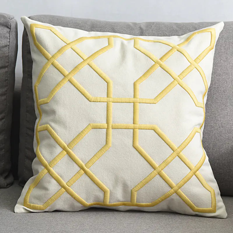 Embroidered Linen Cushion Cover with Geometric Design