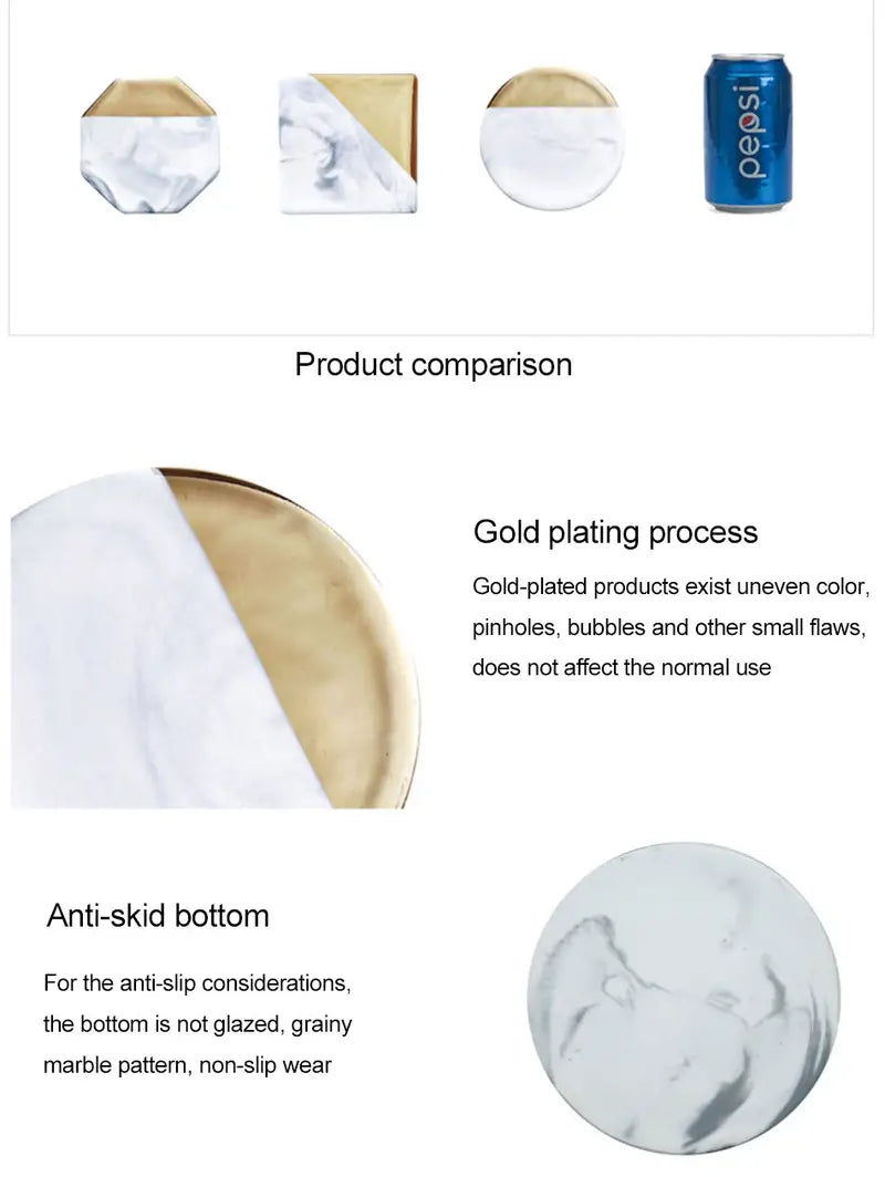 Marble Coaster Set with Geometric Gold Design