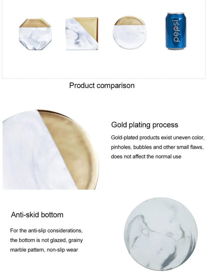 Marble Coaster Set with Geometric Gold Design