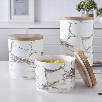 Ceramic Storage Jar with Nordic Marble Pattern