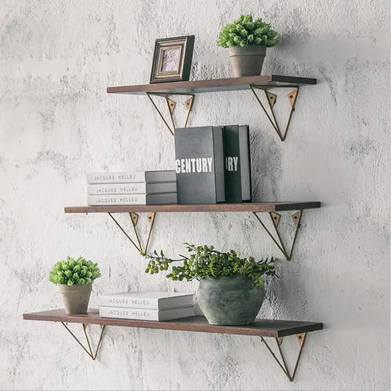 Rustic Iron and Wood Wall-Mounted Shelf Unit