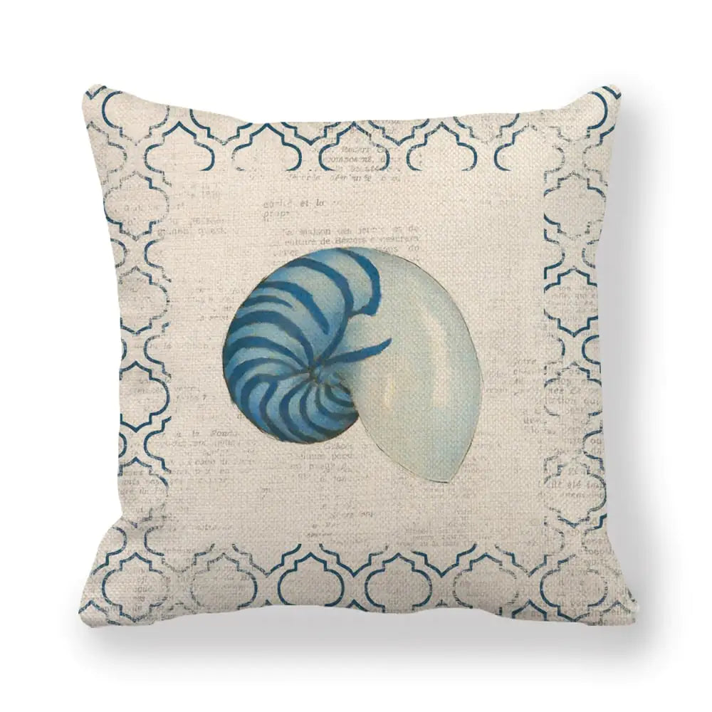 Blue Linen Pillowcase Sea Life Wind