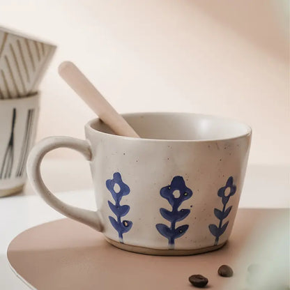 Taza Pequeña de Café para tu Infusión con Flor Azul Artesanal