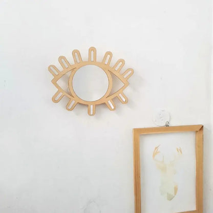 Nordic Wooden Eye-Shaped Wall Mirror for Room Decoration