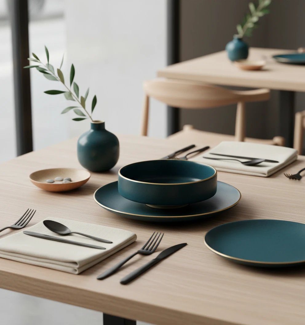 Ceramic Dinnerware Set with Gold Rim