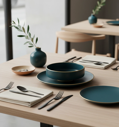 Ceramic Dinnerware Set with Gold Rim