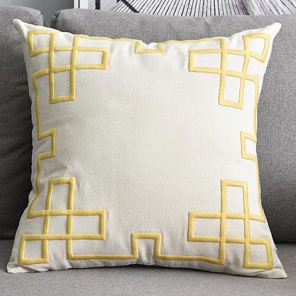 Embroidered Linen Cushion Cover with Geometric Design